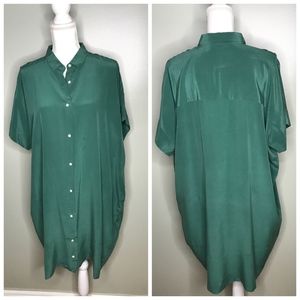 Everlane Womens Silk Square Green Shirt Dress 14